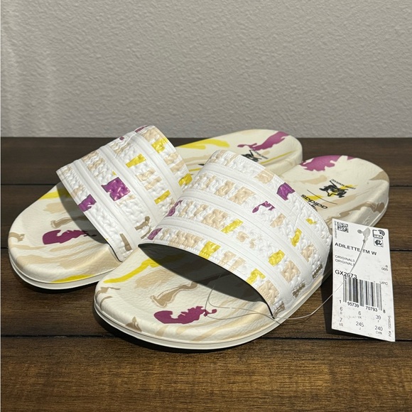 Adidas Women's Adilette Thebe Magugu Slides - Cloud White/Beige /Yellow /Purple - Picture 3 of 8